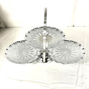 3-Tier Metal Folding Tidbit Canape Sweets Tray Filigree Pierced Hong Kong MCM